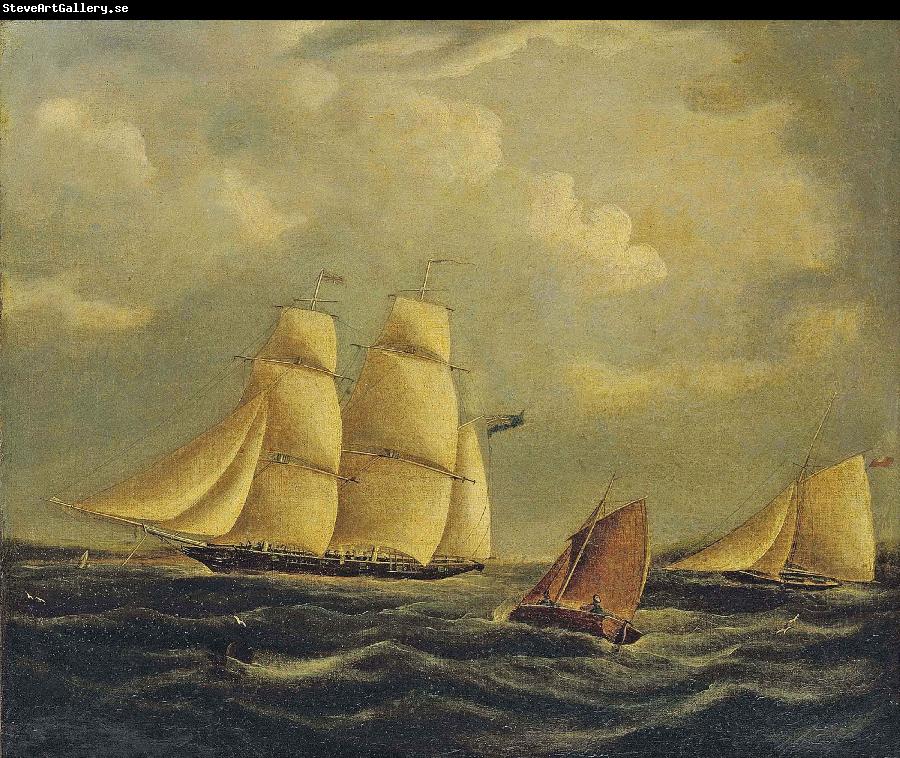 James Edward Buttersworth An armed brig and cutter in the Channel